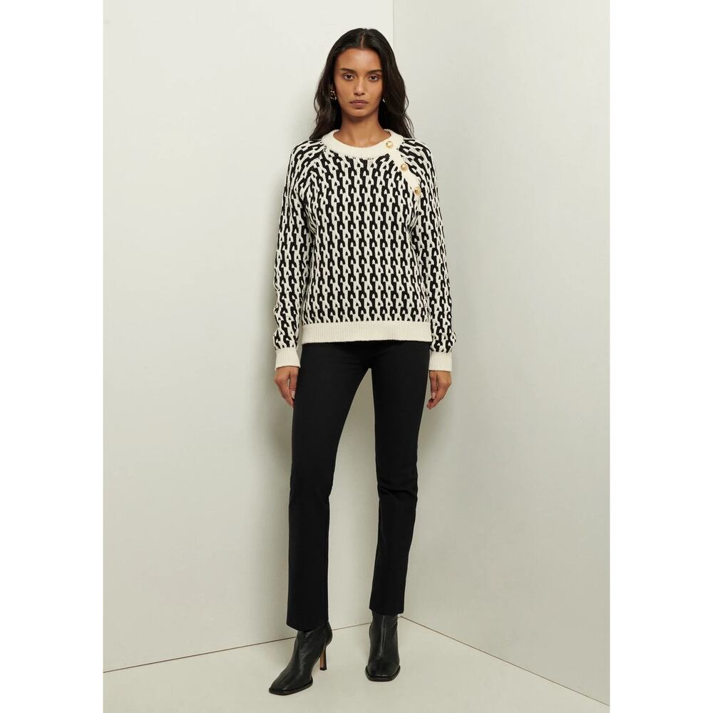 DEREK LAM 10 Crosby Sawyer Black Ivory Long Sleeves Gold Button Sweater Size XXL